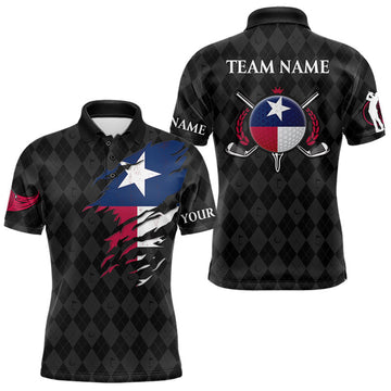 Maxcorners Custom Texas Golf Polo Shirt For Men Personalized State Flag Argyle Golf Shirt Golf Team Jersey