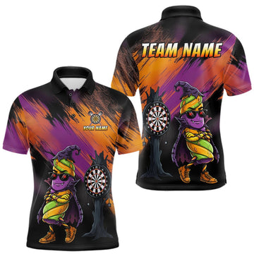 Maxcorners Personalized Halloween Marshmallow Dart Shirt Funny Spooky Halloween Darts Polo 1/4-Zip Shirt For Men LM0409