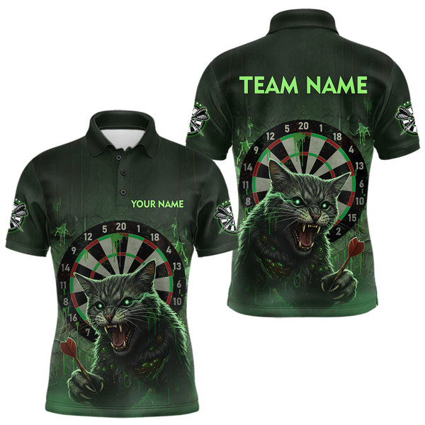 Maxcorners Funny Cat Green Dripping Dartboard Custom Men's Polo Darts Shirt Outfits Darts Jersey LM3010