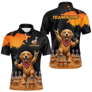 Maxcorners Orange Funny Bowling Shirt For Men, Whiskey Drunk Dog Retro Bowling Jersey, Bowler Team Apparel Gift LM0409