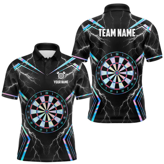 Maxcorners Personalized Holographic Thunder Lightning Dartboard Shirt for Men, Dart Team Jersey