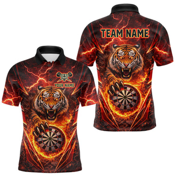 Maxcorners Red Flaming Tiger Thunder Dartboard Men Darts Polo Shirt Custom Funny Darts Team Jersey LM2901