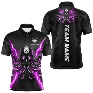 Maxcorners Thunder Purple Octopus 8 Ball Billiard Polo Quarter-Zip For Men Custom Funny Billiard Pool Team Jersey LM0409