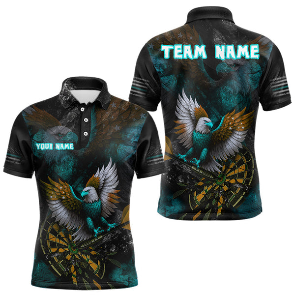 Maxxcorners US Flag Eagle Cracked Dartboard Turquoise Men's Darts Shirt Custom Name For Players | Opt2 MT0307