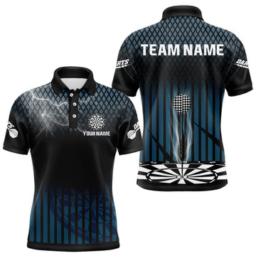 Maxcorners Azure Lightning Dartboard Electric Men's Dart Strike Shirt | Custom Name For Darts Jersey