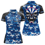 Maxxcorners Blue And Black Camo Skull Dartboard Women's Darts Shirt Custom Name For Darts Jersey MT0307