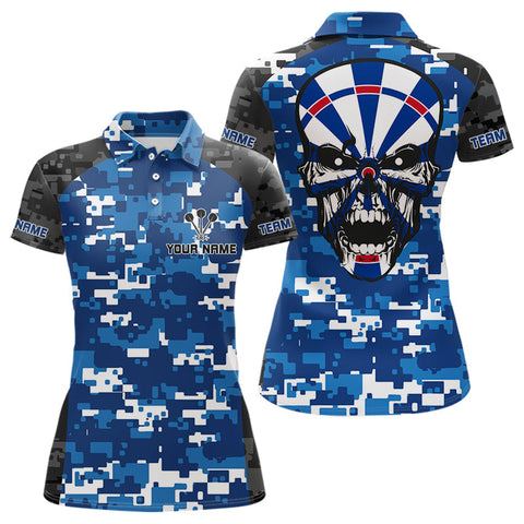 Maxxcorners Blue And Black Camo Skull Dartboard Women's Darts Shirt Custom Name For Darts Jersey MT0307