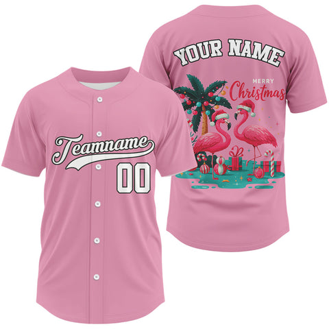 Maxcorners Custom Pink Flamingo Merry Christmas Baseball Shirt For Men Xmas Baseball Jerseys LM1109