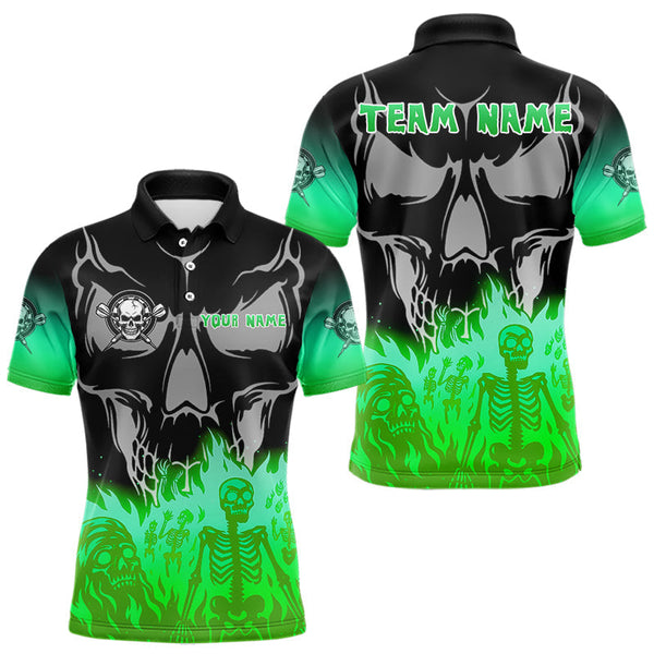 Maxcorners Flaming Skull Dartboard Custom Polo Shirt For Men - Darts Team Jersey | Green MT0708
