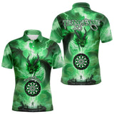Maxcorners Men's Custom Darts Polo Shirt Thunder Dragon & Dartboard, Darts Jersey For Fans | Green LM1008