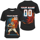Maxcorners Custom Men Funny Baseball Jersey Personalized Wolf Plays Flame Baseball , Baseball Shirts LM2608