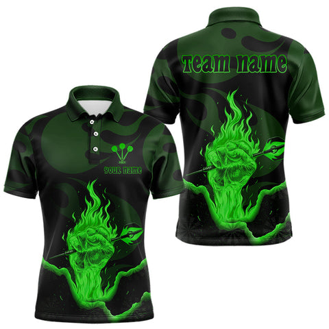 Maxcorners Flaming Hand & Dart Arrow Men's Darts Shirts Custom Name & Team Darts Jersey | Green LM2509