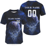 Maxcorners Custom Baseball Men Jersey Personalized Glass Baseball, Youth Baseball Jerseys | Blue LM2608