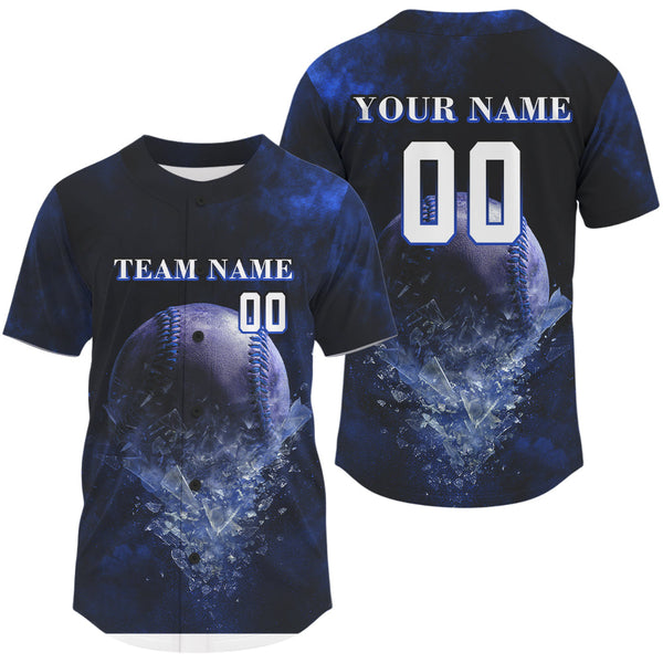 Maxcorners Custom Baseball Men Jersey Personalized Glass Baseball, Youth Baseball Jerseys | Blue LM2608