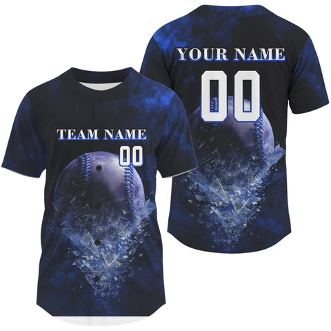 Maxcorners Custom Baseball Men Jersey Personalized Glass Baseball, Youth Baseball Jerseys | Blue LM2608
