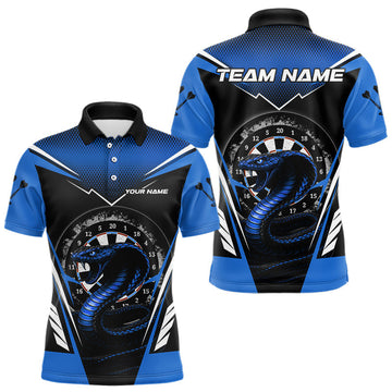 Maxcorners Azure Cobra & Dartboard Men's Darts Polo Shirt - Custom Name For Darts Jersey LM1307