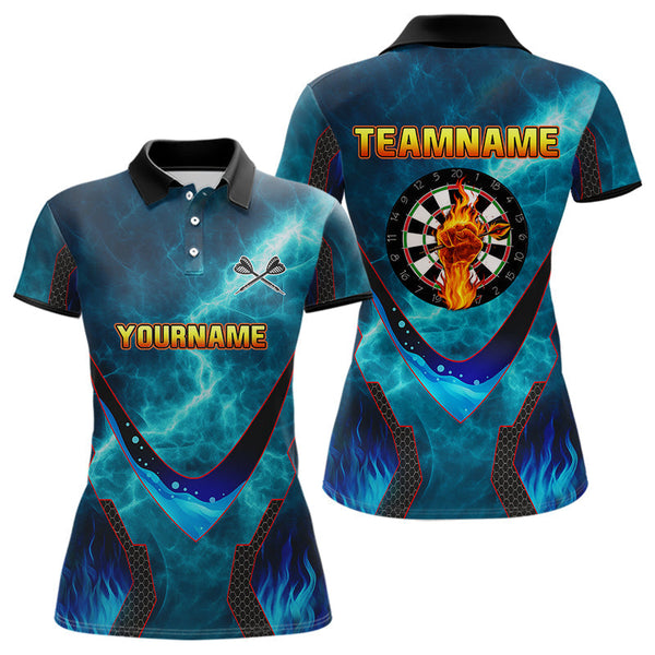 Maxcorners Lightning Turquoise Flame Hand & Darts Men's Darts Shirt - Custom Name For Players MT2306