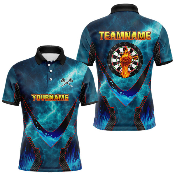 Maxcorners Lightning Turquoise Flame Hand & Darts Men's Darts Shirt - Custom Name For Players MT2306