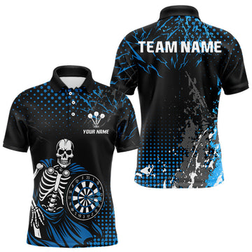 Maxcorners Black Blue Dartboard Skeleton Grunge Men's Darts Shirt - Custom Name For Players