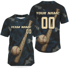 Maxcorners Men's Camouflage Baseball Jersey Custom Blue Camo Baseball, Youth Baseball Jerseys LM2608