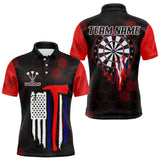 Maxcorners Red Dripping Dartboard & US Flag Men's Darts Polo Shirt - Custom Name For Dart Players MT2407