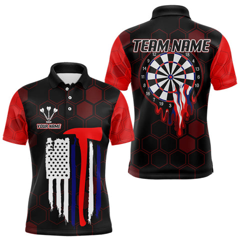 Maxcorners Red Dripping Dartboard & US Flag Men's Darts Polo Shirt - Custom Name For Dart Players MT2407