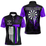 Maxcorners Purple Dripping Dartboard & US Flag Men's Darts Polo Shirt - Custom Name For Dart Players MT2407