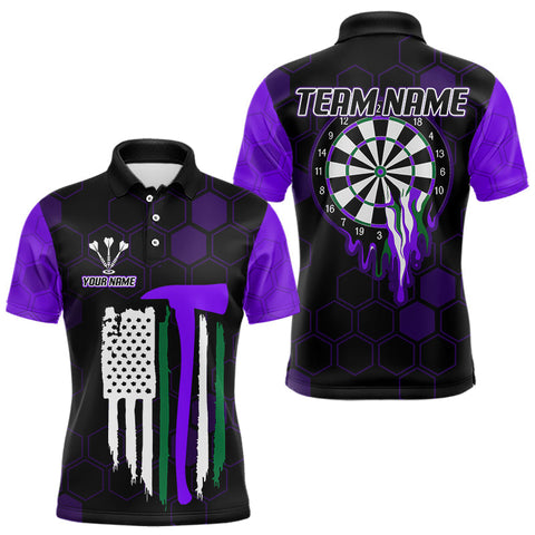 Maxcorners Purple Dripping Dartboard & US Flag Men's Darts Polo Shirt - Custom Name For Dart Players MT2407