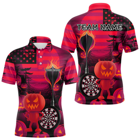 Maxcorners Pumpkin Play Darts Custom Halloween Dart Polo Shirts For Men, Funny Dart Jerseys MT2407