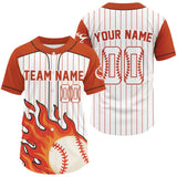 Maxcorners Orange Flame Baseball Ball Jersey For Men Custom Pinstripe Baseball Shirt LM1809