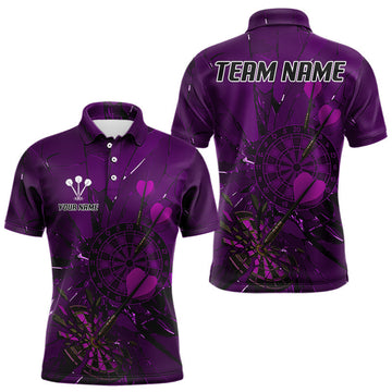 Maxcorners Cracked Dartboard Broken Glass Men's Darts Shirt Custom Name & Team | Opt3 - Purple LM1203