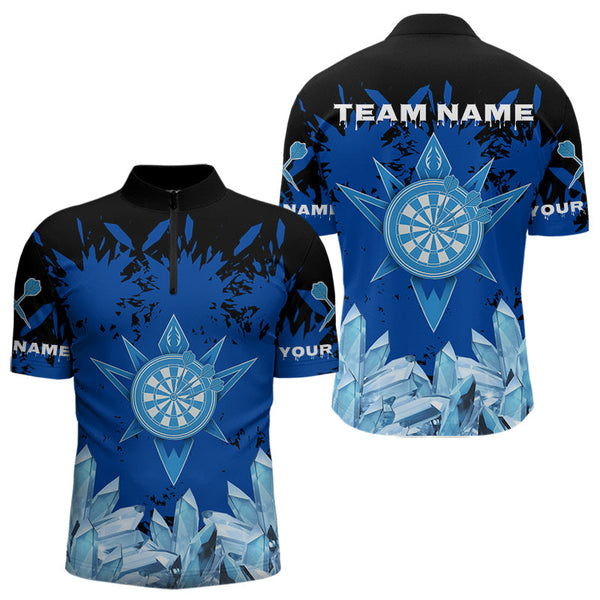 Maxcorners Funny Ice Pattern & Blue Dartboard Darts Team Shirt For Men - Customizable NameMT0306