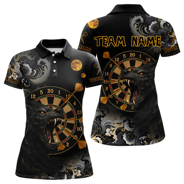 Maxcorners Black Ferocious Wolf & Gold Dartboard Darts Team Shirt For Men - Customizable NameMT0306