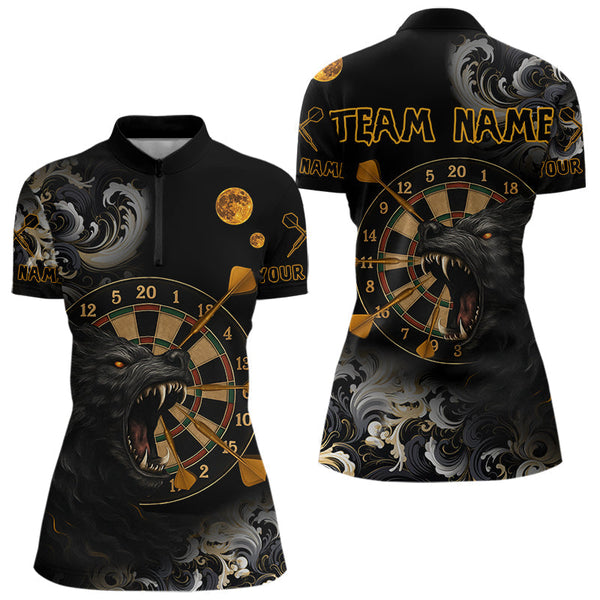 Maxcorners Black Ferocious Wolf & Gold Dartboard Darts Team Shirt For Men - Customizable NameMT0306