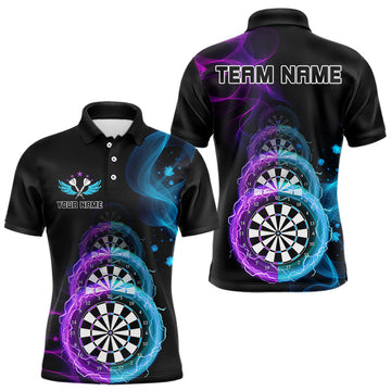 Maxcorners Smoke Thunder Dartboards Men's Darts Shirt Custom Name & Team | Opt1 - Purple Turquoise LM1203