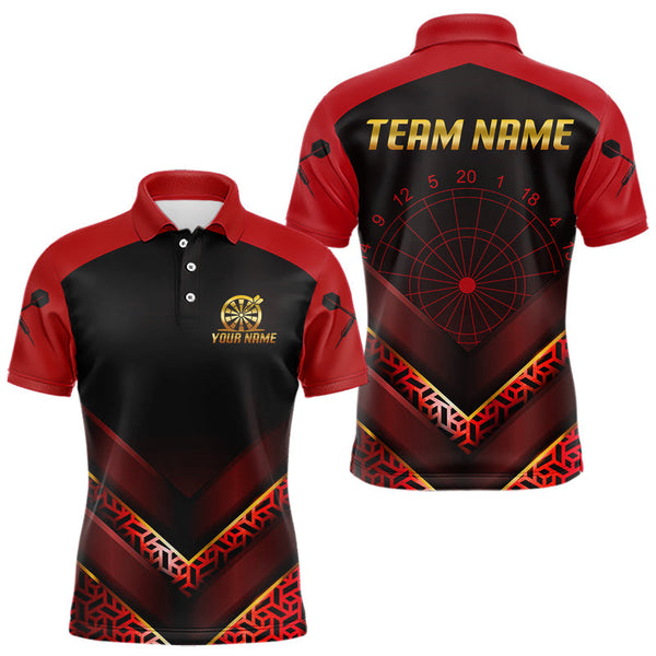 Maxcorners Black & Red Geometric Men's Dart Shirt - Custom Name Shirt For Dart Players MT1006