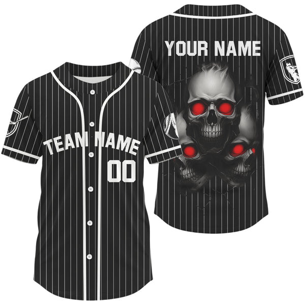 Maxcorners Classic Baseball Jersey For Men Custom Skull Pinstripe Baseball, Gifts For Baseball Fans LM2608