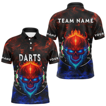 Maxcorners Flame Skull Dartboard Men's Darts Polo Shirt - Custom Name For Players LM1307