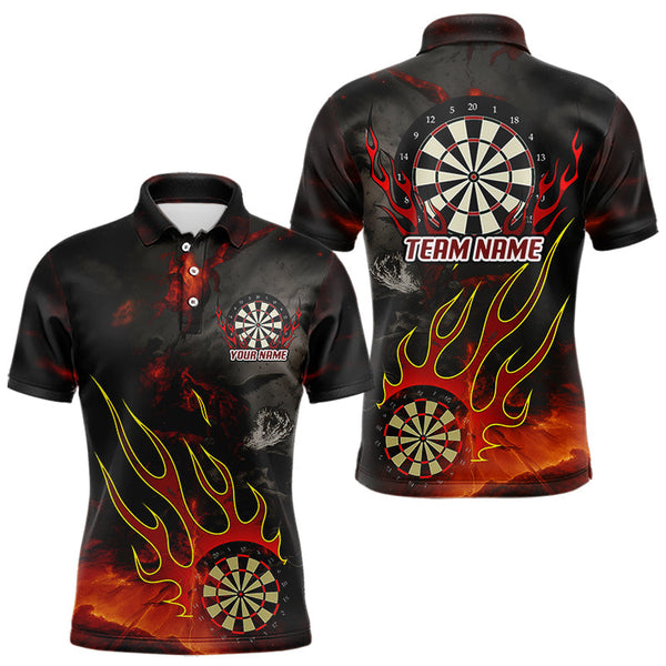 Maxcorners Flaming Dartboard Grunge Custom Red Dart Polo Shirts For Men, Dart Team Jerseys MT2407