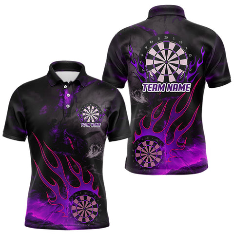 Maxcorners Flaming Dartboard Grunge Custom Purple Dart Polo Shirts For Men, Dart Team Jerseys MT2407