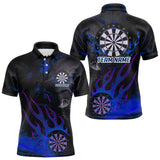 Maxcorners Flaming Dartboard Grunge Custom Blue Dart Polo Shirts For Men, Dart Team Jerseys MT2407