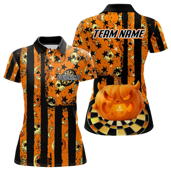 Maxcorners Pumpkin & Dartboard Custom Funny Halloween Dart Polo Shirts For Men, Dart Team Jerseys 1 LM2707