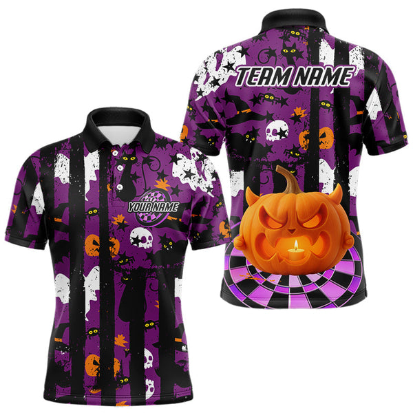 Maxcorners Pumpkin & Dartboard Custom Funny Halloween Dart Polo Shirts For Men, Dart Team Jerseys LM2707