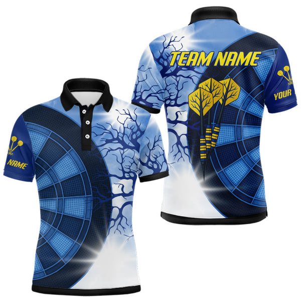 Maxcorners Blue Dartboard & Yellow Dart Arrows Men's Dart Shirt - Custom Name For Darts Jersey
