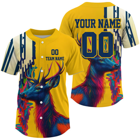 Maxcorners Custom Colorful Deer Baseball Shirt For Men Outfit Hunt Baseball Jerseys LM1109
