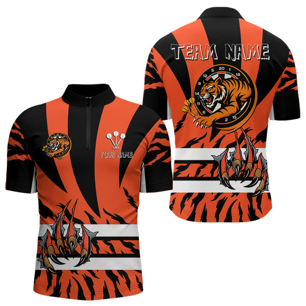 Maxcorners Fierce Tiger & Claws Dartboard Men's Orange Darts Shirt - Custom Name For Players MT1706