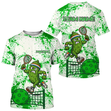Maxcorners Men's Funny Pickleball T-Shirt Custom Pickle Mascot Plays Ball, Pickleball Team | White MT0708