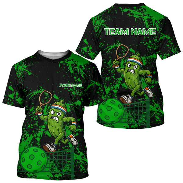 Maxcorners Men's Funny Pickleball T-Shirt Custom Pickle Mascot Plays Ball, Pickleball Team | Black MT0708