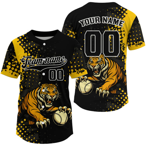 Maxcorners Custom Black And Yellow Tiger Baseball Ball Jerseys For Men Baseball Tournament Jersey LM1109