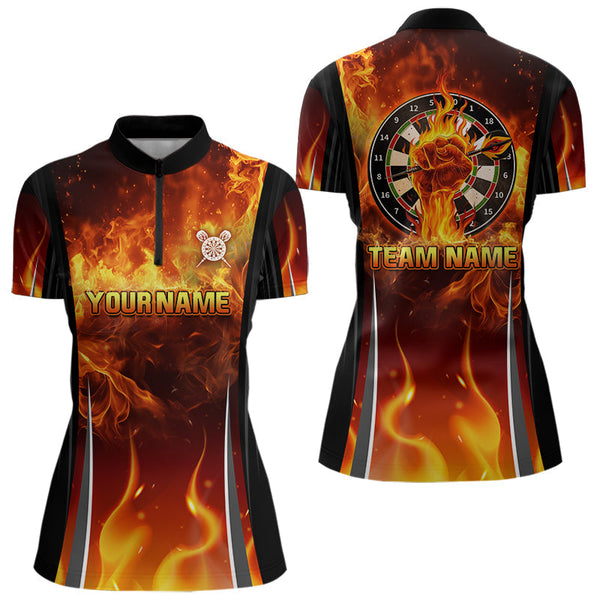 Maxcorners Flaming Hand Holding Dart Arrow Men's Darts Shirt - Custom Name For Darts Jersey MT2306
